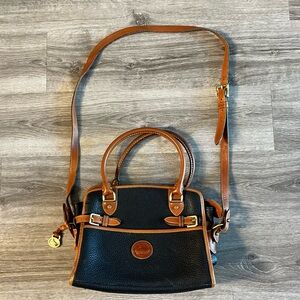 Vintage Dooney & Bourke Navy Pebbled Leather Buckle Satchel
